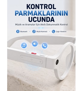 Beyaz Yapay Zeka Akıllı Gözlük Fotoğraf Video Ses Kayıtlı Çoklu Dil Çeviri Bluetooth Bağlantılı 3 Lensli