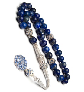 1000 Ayar Gümüş Kazaz Kamçılı 8mm Lapis Lazuli Doğaltaş Tesbih (Lacivert)