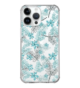 Apple iPhone 14 Pro Max Uyumlu Köşe Korumalı Antişok Kapak Floral Su Yeşili Tasarımlı Şeffaf  Kılıf