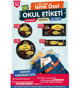 Okul Etiketi Jurassic Park Kalem Defter Etiketi Özel İsim Yazılabilen Etiket Seti - İsim Etiketi-T578-OE94