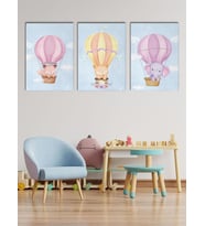 Balonla Uçan Hayvanlar Çocuk Odası Kanvas Tablo Seti 3 Adet x 40x55cm (Karışık)