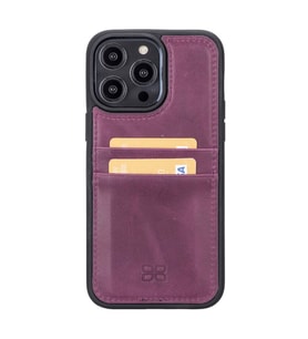 Bouletta Apple iPhone 14 Pro Max Uyumlu Deri Kartlıklı Arka Kapak CZ7 Mor