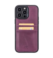 Bouletta Apple iPhone 14 Pro Max Uyumlu Deri Kartlıklı Arka Kapak CZ7 Mor