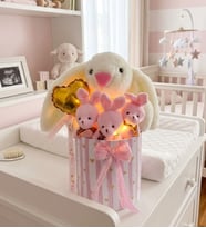 Led Işıklı Özel Kutuda Uyku Arkadaşı Bunny Peluş Tavşan ile Kız Yeni Doğan Hediye Seti- Babyshower ,Yenidoğan Hediyesi