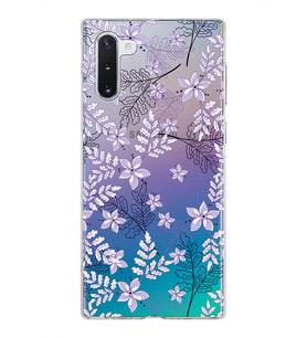 Samsung Galaxy Note 10 Kapak Floral Lila Tasarımlı Şeffaf Silikon Kılıf