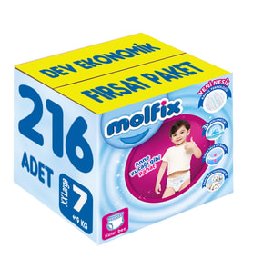 Molfix Külot Bebek Bezi Beden:7 (19+KG) XX Large 216 Adet Dev Ekonomik Fırsat Pk