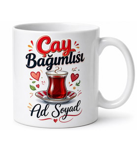 Çay Bağımlısı Yazılı Komik Baskılı Kupa Bardak Esprili Hediye