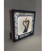 Minimalist Tasarım, Maksimum Şıklık! Kişiye Özel Işıklı Ahşap Dekoratif Masa Lambası Beyaz