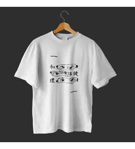 White And Black Minimalist Anime T Shirt (Beyaz)