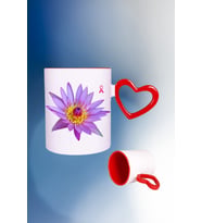 Lotus Çiçeği Baskılı Kalpli Kırmızı Kupa Bardak Çay Kahve Fincanı