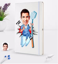 BK Gift Kişiye Özel Erkek Diş Hekimi Karikatürlü Beyaz Termo Deri Defter 16x24cm Model 2