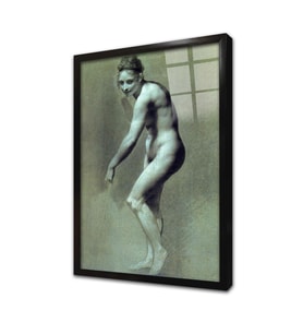 Female Nude Leaning Çerçeveli Cam Tablo