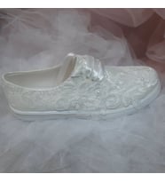 Berush Bride 906 Serisi  Dolgu Topuk Boncuk Güpürlü Gelinlik Ayakkabısı (Sedef)