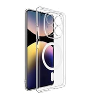 Coverzone Xiaomi Redmi Note 14 Pro 4G ile uyumlu ?effaf K?l?f MagSafe Uyumlu G��l� M?knat?sl? Wireless ?arj Destekli Crystal Clear ?nce Sert Arka Kapak Kamera Lens Korumal? Darbe Emici K?l?f
