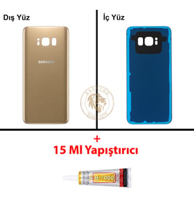 Samsung Galaxy S8 Gold Renk Arka Kapak + B7000 Yapıştırıcı Arka Cam Batarya Kapağı Pil Kapağı Lazer Kesim Back Cover Galaxy S8 Uyumlu