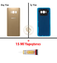 Samsung Galaxy S8 Gold Renk Arka Kapak + B7000 Yapıştırıcı Arka Cam Batarya Kapağı Pil Kapağı Lazer Kesim Back Cover Galaxy S8 Uyumlu