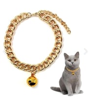 Ayarlanabilir Zincir Alüminyum Zilli Gold Lüx Kedi ve Küçük Irk Köpek Kolye Tasması (Sarı)