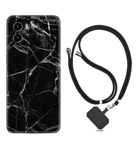 Vivo Y15S Y32 Y33S Y51 Y53S Kılıf Boyun Askılı Silikon Fragile Black Mermer 1378