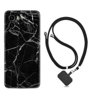 Vivo Y15S Y32 Y33S Y51 Y53S Kılıf Boyun Askılı Silikon Fragile Black Mermer 1378