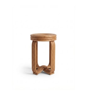 El Yapımı Doğal Rattan Yuvarlak Yan Sehpa 53x38 cm