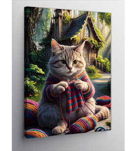 Kanvas Tablo Örgü Yapan Kedi