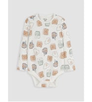 LC WAIKIKI Ekru Desenli Erkek Bebek Çıtçıtlı Body