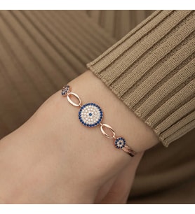 Gümüş Rose Nazar Boncuklu Bileklik