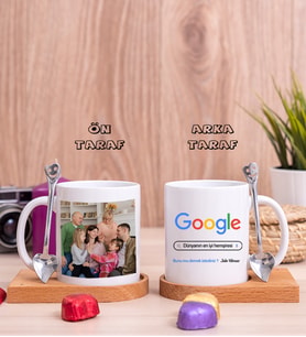 Hemşireye Hediye Google Tasarım Fotoğraflı Ahşap Altlıklı Beyaz Kupa