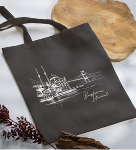 BK Gift İstanbul Tasarımlı Antrasit Kumaş Bez Çanta, Baskılı Omuz Çantası, Alışveriş Çantası, Anneye Hediye-5