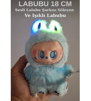 Labubu sesli şarkı söyleyen kulakları ışıklı 18 cm peluş labubu (Mavi)