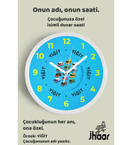 İsme Özel Renkli Minibüs Çizimli Çocuk Odası Duvar Saati Orta Boy 30 cm Beyaz Camlı Sessiz