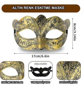 Altın Renk Eskitme Maskeli B Maskesi – Venedik Tarzı Parti Maskesi