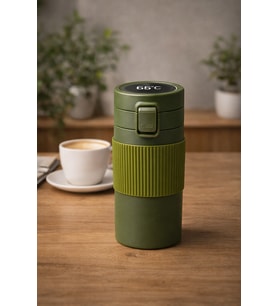 500 Ml Dijital Göstergeli Çelik Termos Mug Vakumlu Isı Yalıtımlı Sızdırmaz Kapak Bardak (Orman Yeşili)