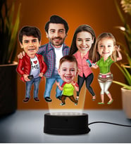 Doğum Günü Hediyesi,Sevgiliye Hediye, Kişiye Özel Fotoğraflı Çekirdek Aile  Karikatür 3D Led Lamba (Beyaz)