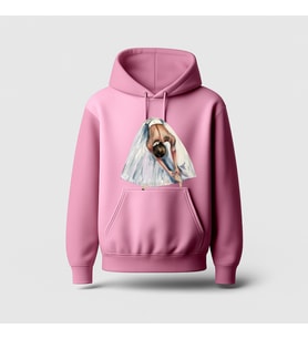 Beyaz Balerin Baskılı Hoodie Sweatshirt (Pembe)