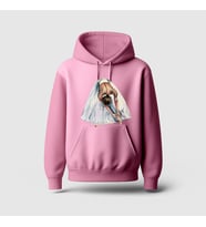 Beyaz Balerin Baskılı Hoodie Sweatshirt (Pembe)