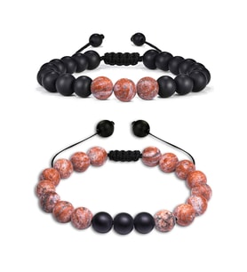Sertifikalı Kahverengi Jasper Taşı Makrome Doğal Taş Bileklik (Çok Renkli)