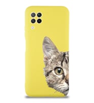 Huawei P 40 Lite Uyumlu Lansman Kılıf Catface Tasarımlı İçi Kadife Kapak-Sarı (Şeffaf)