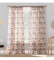 Lexroo Myra Ezilmiş Şeffaf Vual Çubuk Cep Perde Paneli, 129,5 cm x 213 cm, Kırmızı