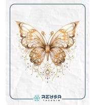 Altın Dantel Desenli Kelebek Duvar Stickerı
