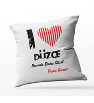 Kişiye Özel Düzce Seninle Daha Güzel Tema Kare Saten Yastık (Beyaz)