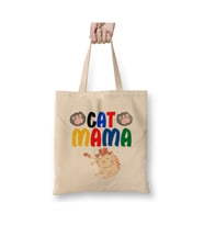 Cat Mama Funny Cat Lover Gifts For Women Men Kids Beyaz Bez Çanta Uzun Saplı