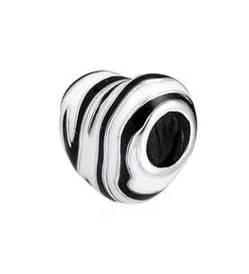 Nur Silver Siyah Beyaz Kalp Gümüş Charm NUR-BL01247