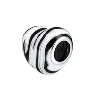 Nur Silver Siyah Beyaz Kalp Gümüş Charm NUR-BL01247