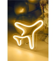 Neon Led Işıklı Uçak Şeklinde Çocuk Odası Tablo 16x16 cm (Krem)