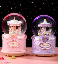 Atlı Karınca Kar Küresi Pembe & Mavi Atlı Karınca Işıklı Müzikli Kar Küresi (Pudra Pembe)