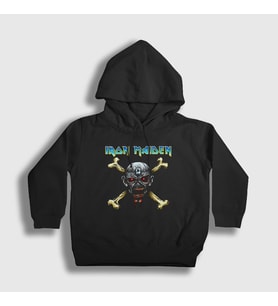 Presmono Unisex Çocuk Siyah Skull Iron Maiden Kapüşonlu Sweatshirt 87027tt