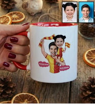 Kişiye Özel Karikatürlü Sarı Kırmızı Taraftar Baba Kız Kupa Bardak Babalar Günü Hediyesi