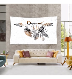 Kızılderili Temalı Kuş Tüylü Leke Tutmaz Kadife Dokulu Kumaş Duvar Örtüsü Duvar Halısı Tapestry (Karışık)
