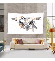Kızılderili Temalı Kuş Tüylü Leke Tutmaz Kadife Dokulu Kumaş Duvar Örtüsü Duvar Halısı Tapestry (Karışık)